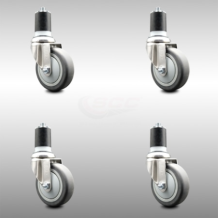 Service Caster 4 Inch 316SS Thermoplastic Rubber Swivel 1-3/4 Inch Expanding Stem Caster Set SCC-SS316EX20S414-TPRB-134-4